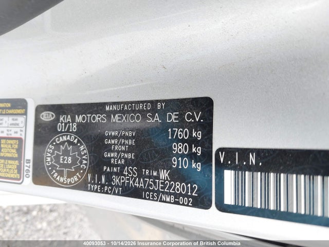 Auction sale of the 2018 Kia Forte, vin: 3KPFK4A75JE228012, lot number: 40093053