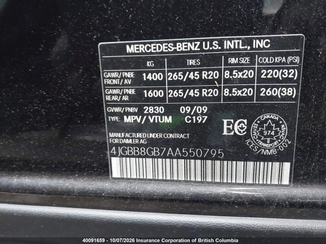 Продажа на аукционе авто 2010 Mercedes-benz Ml 350 4matic, vin: 4JGBB8GB7AA550795, номер лота: 40091659