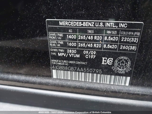 Продажа на аукционе авто 2010 Mercedes-benz Ml 350 4matic, vin: 4JGBB8GB7AA550795, номер лота: 40091659