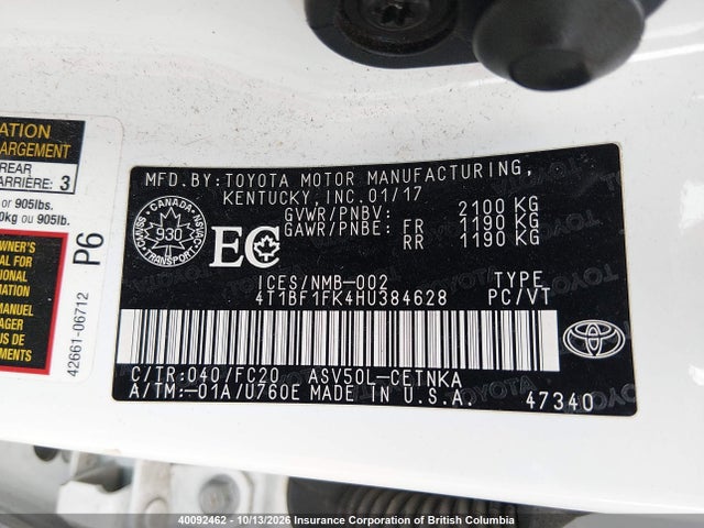 4T1BF1FK4HU384628 Toyota Camry Le/xle/se/xse