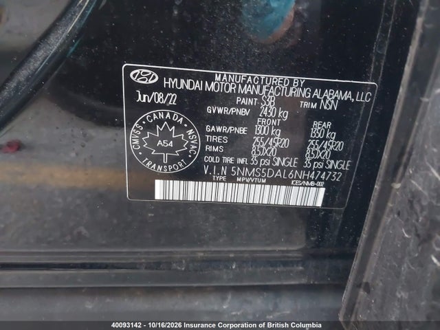 Auction sale of the 2022 Hyundai Santa Fe Calligraphy, vin: 5NMS5DAL6NH474732, lot number: 40093142