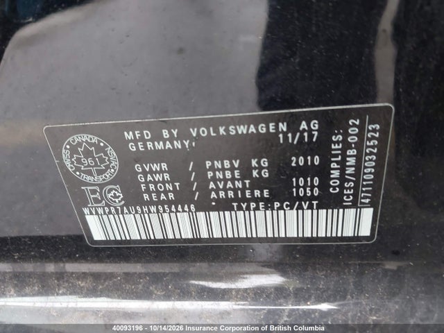 Продажа на аукционе авто 2017 Volkswagen Golf, vin: WVWPR7AU9HW954446, номер лота: 40093196