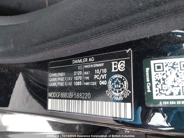 40093214 :رقم المزاد ، WDDGF8BB3BF588220 vin ، 2011 Mercedes-benz C 300 4matic مزاد بيع