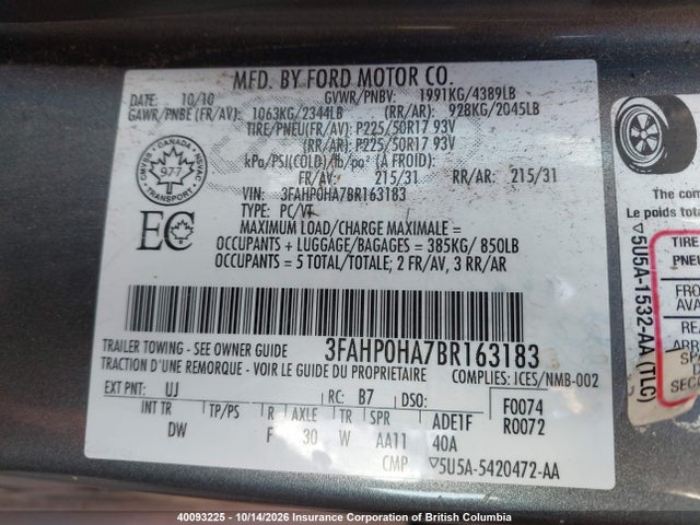 Продаж на аукціоні авто 2011 Ford Fusion Se, vin: 3FAHP0HA7BR163183, номер лоту: 40093225