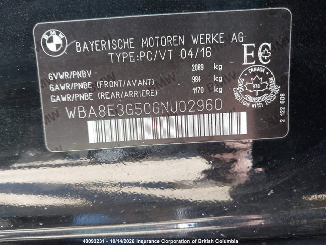 BMW 328I 2016 WBA8E3G50GNU02960 Image 9