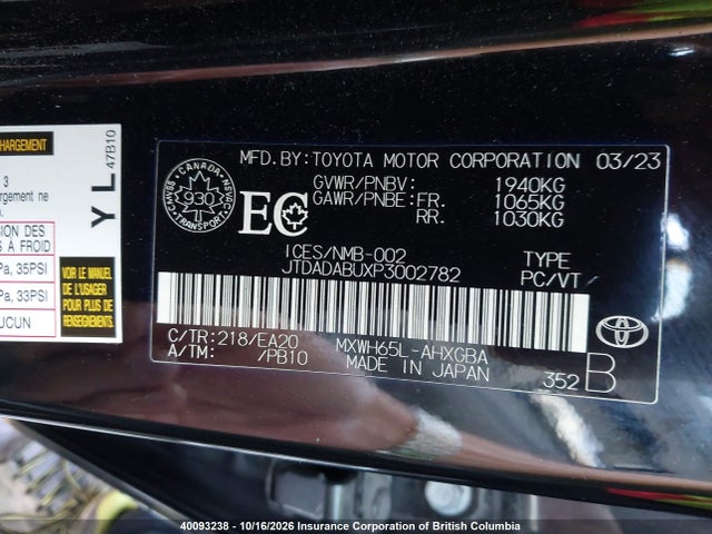 2023 Toyota Prius მანქანა იყიდება აუქციონზე, vin: JTDADABUXP3002782, აუქციონის ნომერი: 40093238