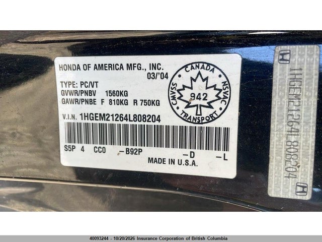 Продажа на аукционе авто 2004 Honda Civic, vin: 1HGEM21264L808204, номер лота: 40093244