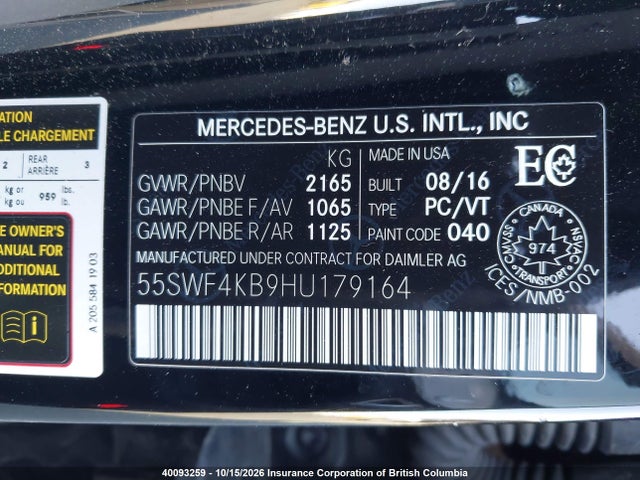 55SWF4KB9HU179164 Mercedes-Benz C 300 4matic