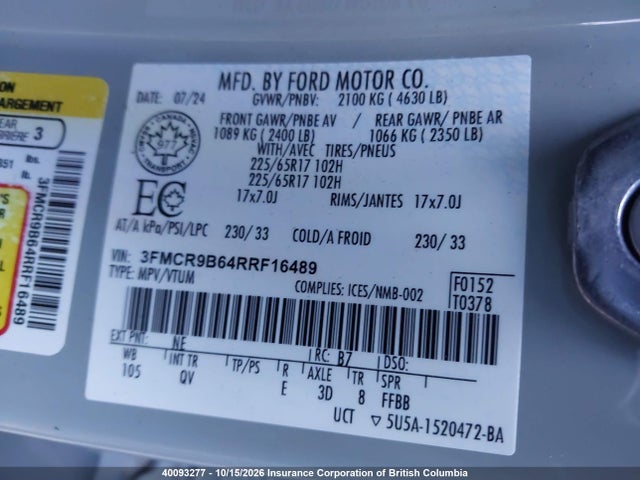 Продаж на аукціоні авто 2024 Ford Bronco Sport Big Bend, vin: 3FMCR9B64RRF16489, номер лоту: 40093277