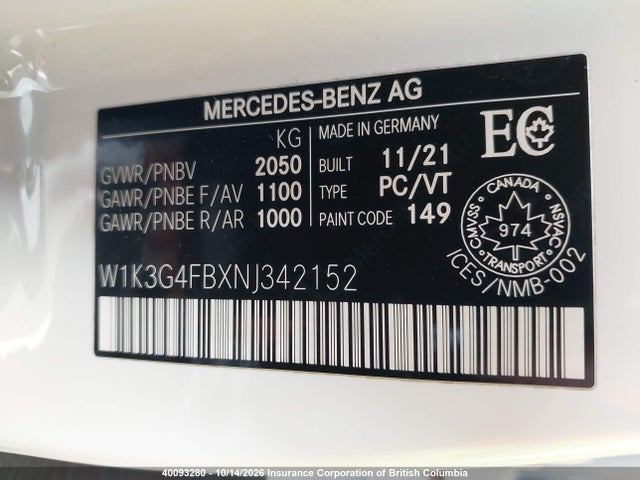Продаж на аукціоні авто 2022 Mercedes-benz A 220 4matic, vin: W1K3G4FBXNJ342152, номер лоту: 40093280