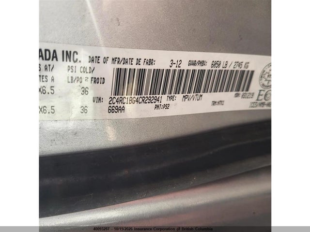 2012 Chrysler Town & Country Touring მანქანა იყიდება აუქციონზე, vin: 2C4RC1BG4CR292941, აუქციონის ნომერი: 40093287