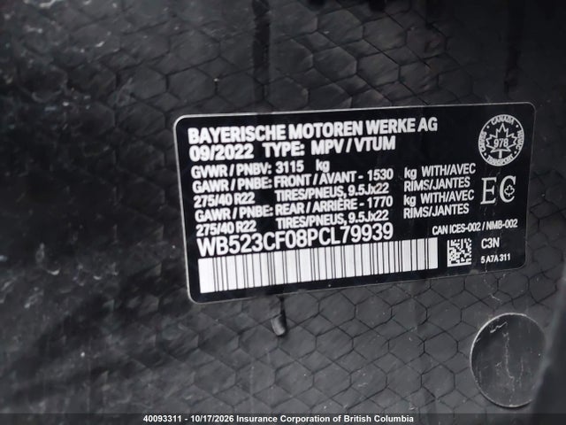 Продаж на аукціоні авто 2023 Bmw Ix, vin: WB523CF08PCL79939, номер лоту: 40093311
