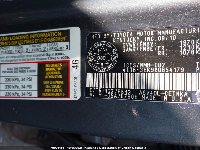 Aukcja sprzedaży 2011 Toyota Camry Se/le/xle, vin: 4T1BF3EK9BU654179, numer aukcji: 40091151