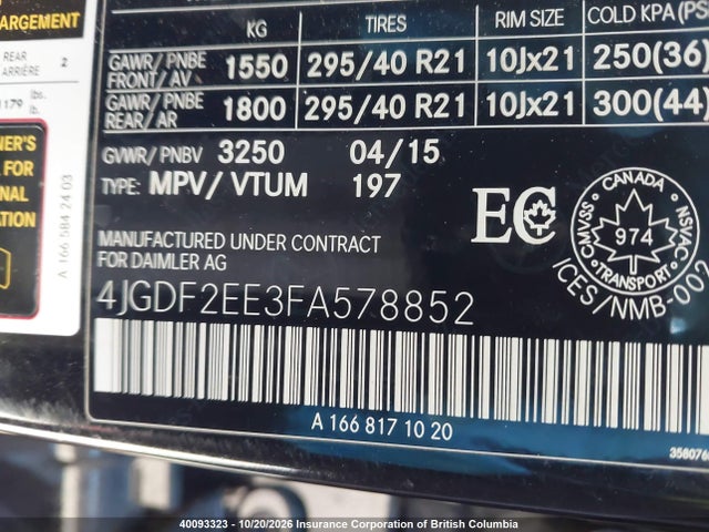 4JGDF2EE3FA578852 Mercedes-Benz Gl 350 Bluetec 4matic