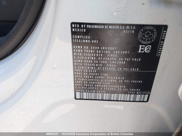 Volkswagen Tiguan Highline 2019 3VV4B7AX3KM190734 Image 9