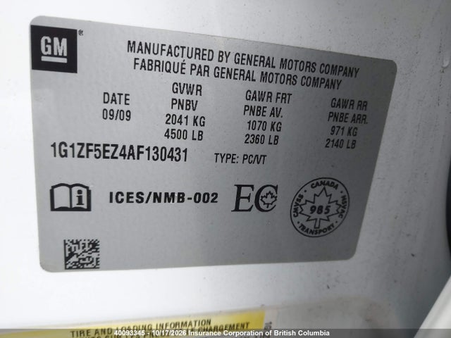 40093345 :رقم المزاد ، 1G1ZF5EZ4AF130431 vin ، 2010 Chevrolet Malibu Hybrid مزاد بيع