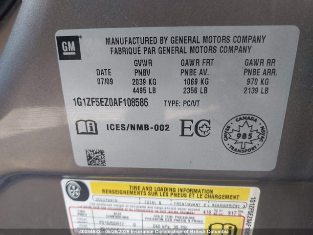 Aukcja sprzedaży 2010 Chevrolet Malibu Hybrid, vin: 1G1ZF5EZ0AF108586, numer aukcji: 40084682
