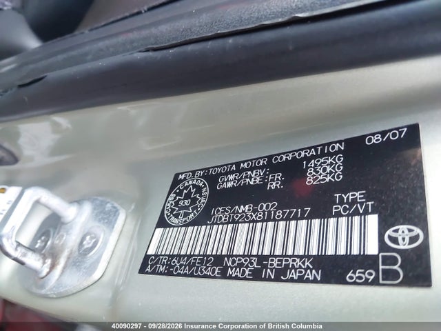 Продажа на аукционе авто 2008 Toyota Yaris, vin: JTDBT923X81187717, номер лота: 40090297