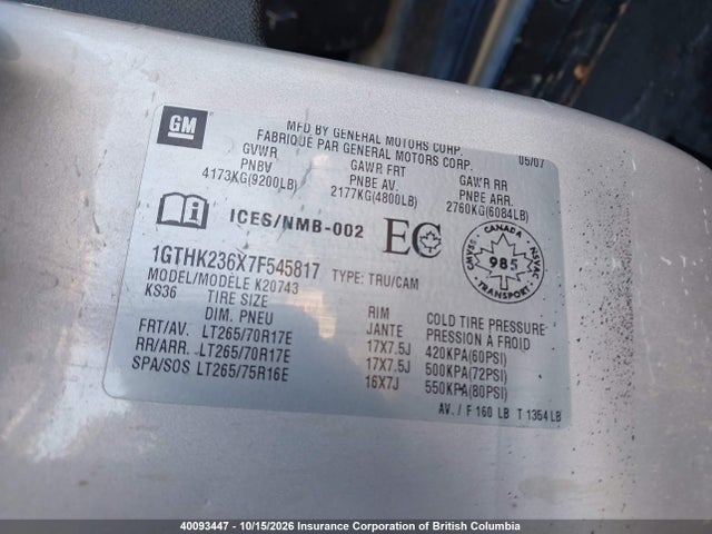 Aukcja sprzedaży 2007 Gmc Sierra K2500 Heavy Duty, vin: 1GTHK236X7F545817, numer aukcji: 40093447