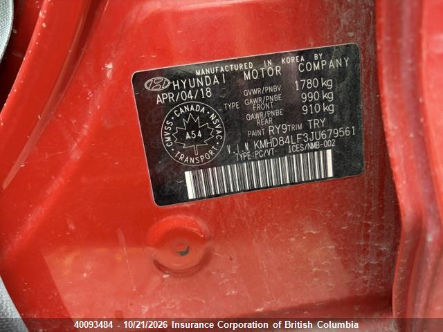 KMHD84LF3JU679561 Hyundai Elantra Sel/value/limited
