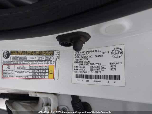 Aukcja sprzedaży 2015 Honda Cr-v Exl, vin: 2HKRM4H71FH101872, numer aukcji: 40089954