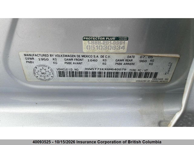 Aukcja sprzedaży 2006 Volkswagen Jetta, vin: 3VWST71KX6M640079, numer aukcji: 40093525