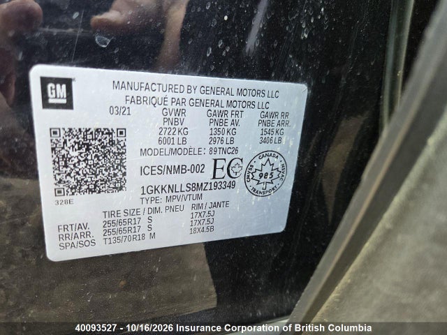 Продаж на аукціоні авто 2021 Gmc Acadia At4, vin: 1GKKNLLS8MZ193349, номер лоту: 40093527