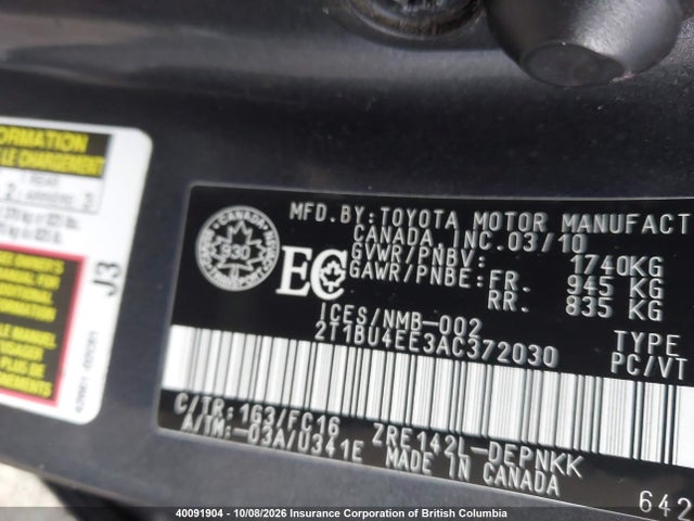Продаж на аукціоні авто 2010 Toyota Corolla Le, vin: 2T1BU4EE3AC372030, номер лоту: 40091904