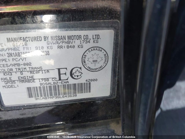 Nissan Sentra S/sv/sr/sl 2016 3N1AB7AP3GL643638 Image 9