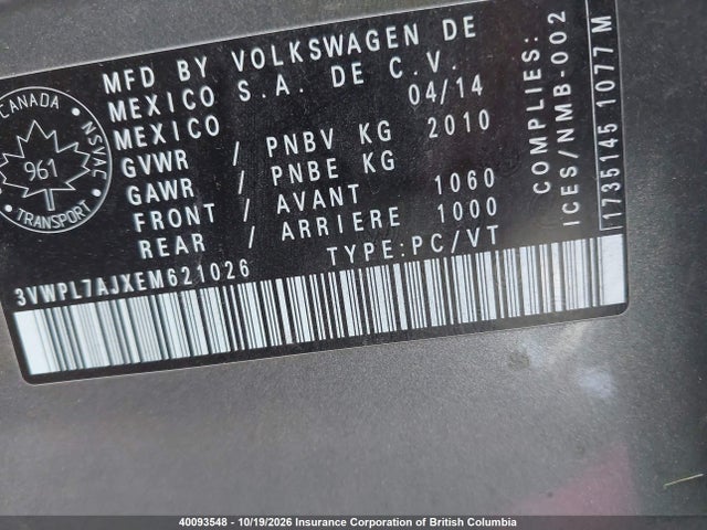 3VWPL7AJXEM621026 Volkswagen Jetta