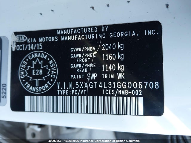KIA Optima Lx 2016 5XXGT4L31GG006708 Image 9