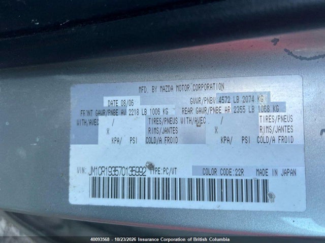 Aukcja sprzedaży 2007 Mazda 5, vin: JM1CR193570135992, numer aukcji: 40093568
