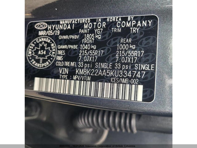 40093574 :رقم المزاد ، KM8K22AA5KU334747 vin ، 2019 Hyundai Kona مزاد بيع