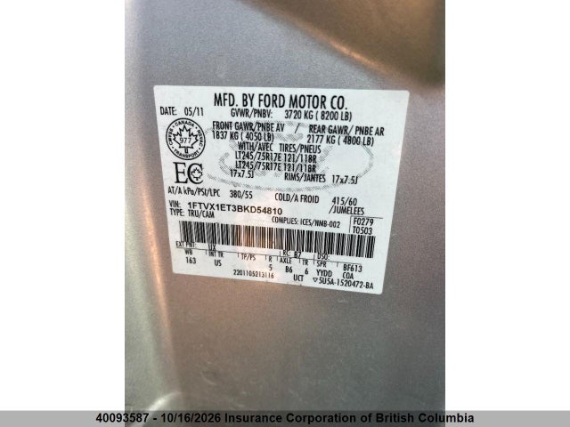 Продаж на аукціоні авто 2011 Ford F150, vin: 1FTVX1ET3BKD54810, номер лоту: 40093587