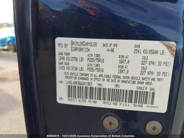 Aukcja sprzedaży 2006 Jeep Liberty Sport, vin: 1J4GL48K96W241963, numer aukcji: 40093610