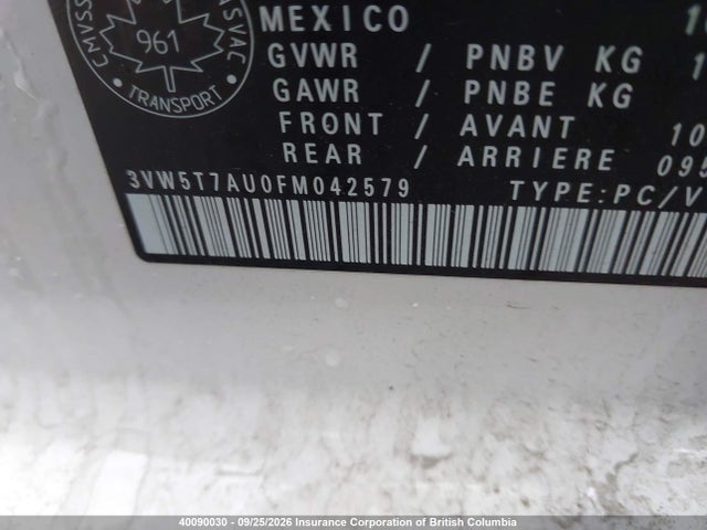 Aukcja sprzedaży 2015 Volkswagen Gti, vin: 3VW5T7AU0FM042579, numer aukcji: 40090030