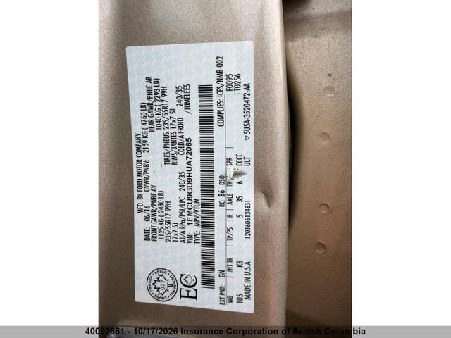 1FMCU9GD9HUA72085 Ford ESCAPE SE