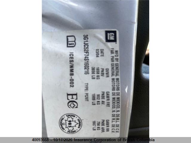 40093668 :رقم المزاد ، 3G1JC52F74S160216 vin ، 2004 Chevrolet Cavalier مزاد بيع