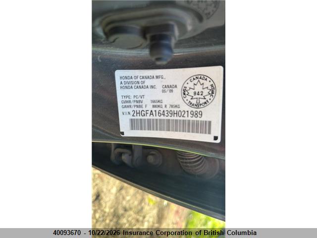 Продаж на аукціоні авто 2009 Honda Civic, vin: 2HGFA16439H021989, номер лоту: 40093670
