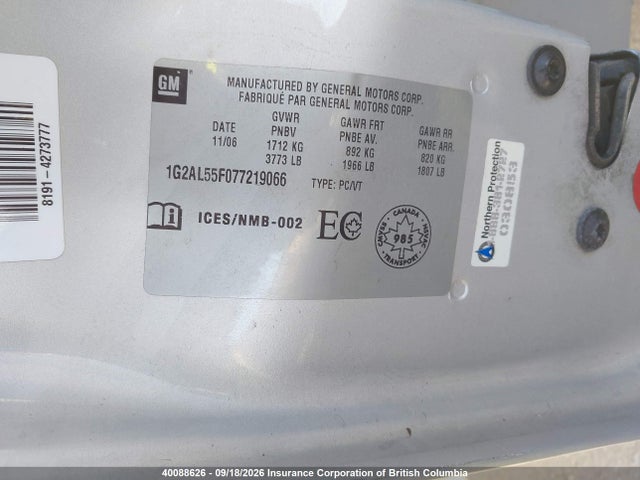 Продаж на аукціоні авто 2007 Pontiac G5 Se, vin: 1G2AL55F077219066, номер лоту: 40088626
