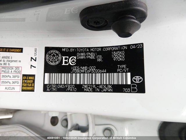 JTDBCMFE6P3020644 Toyota Corolla Le/se/xle
