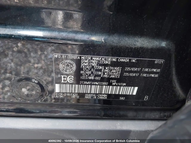 2T3RWRFV4MW122892 Toyota Rav4 Xle