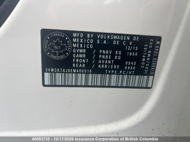 Aukcja sprzedaży 2014 Volkswagen Jetta, vin: 3VW2K7AJ0EM400516, numer aukcji: 40093735