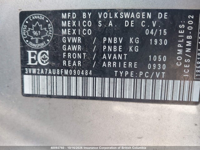 3VW2A7AU8FM090484 Volkswagen Golf