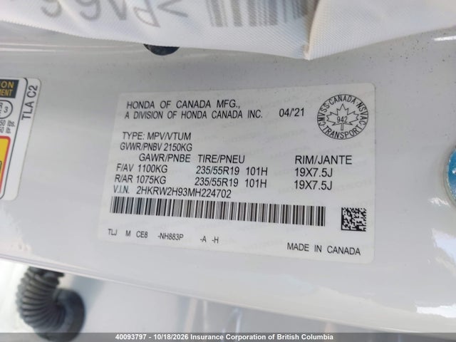 Honda CR-V 2021 2HKRW2H93MH224702 Image 9
