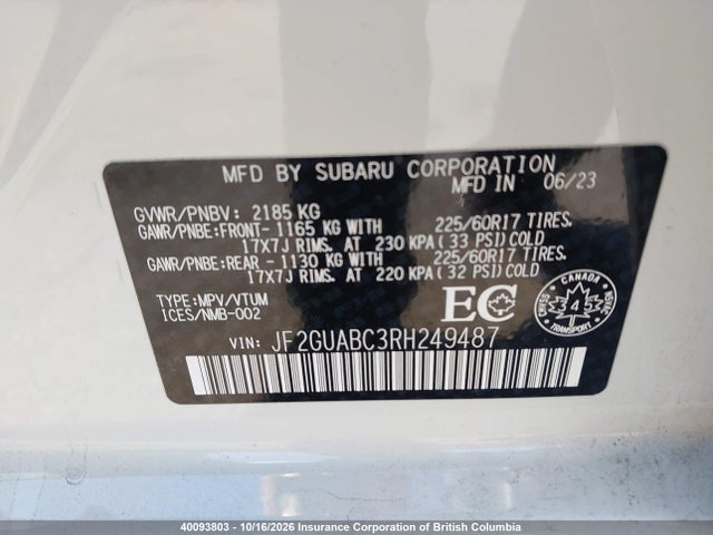 Subaru Crosstrek Convenience 2024 JF2GUABC3RH249487 Image 9