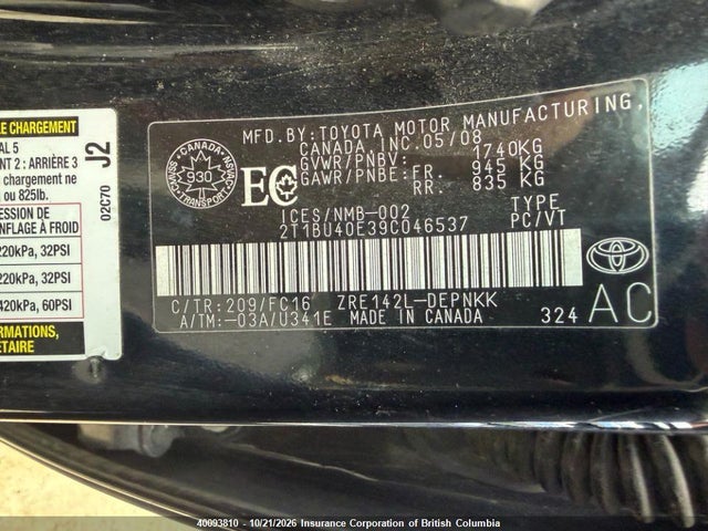 Продажа на аукционе авто 2009 Toyota Corolla S/le/xle, vin: 2T1BU40E39C046537, номер лота: 40093810