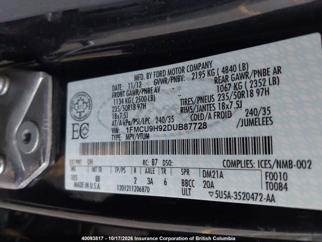 Продаж на аукціоні авто 2013 Ford Escape Sel, vin: 1FMCU9H92DUB87728, номер лоту: 40093817