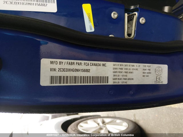 Продаж на аукціоні авто 2022 Dodge Charger Gt, vin: 2C3CDXHG0NH156882, номер лоту: 40091027