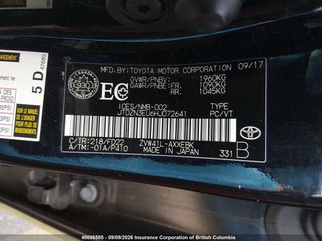Toyota PRIUS V 2017 JTDZN3EU6HJ072641 Image 9